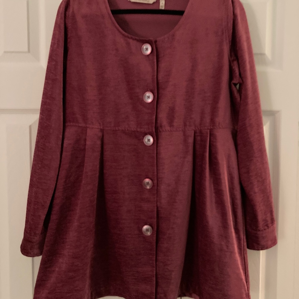 Soft Surroundings rose/pink long-sleeved pleated velvet tunic - size medium